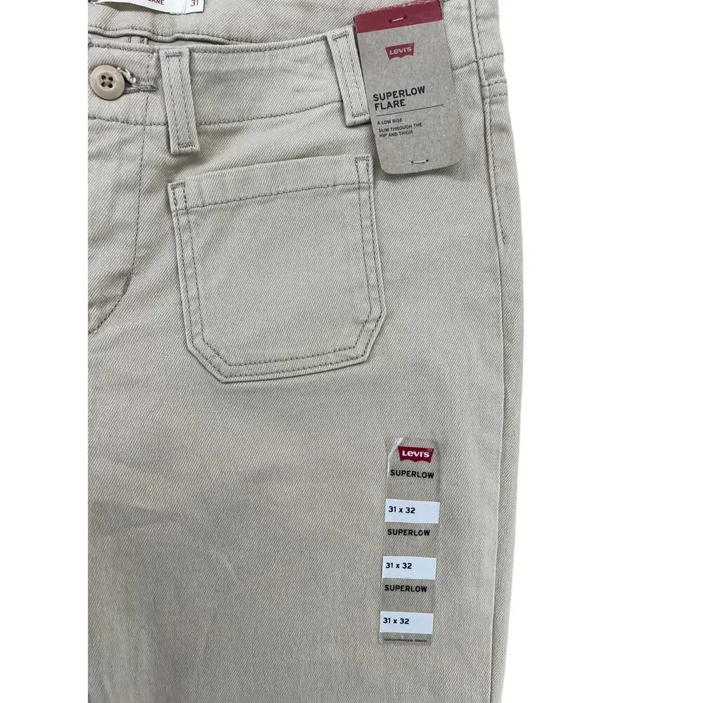 Levi’s Superlow Flare Jeans Womens 31 Beige Low Rise Y2K 2000s NWT - Picture 5 of 5